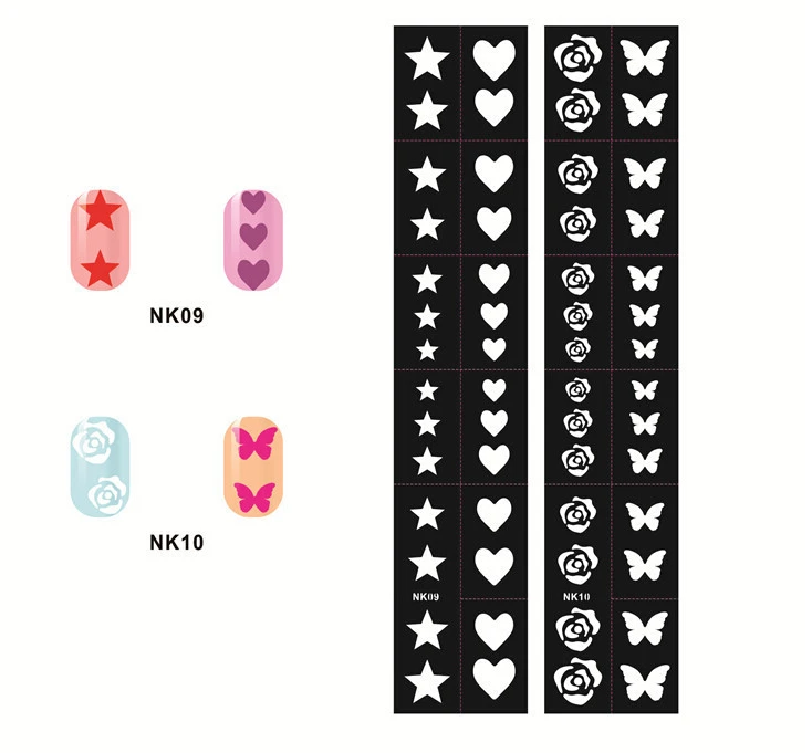 2sheet Multiple Use Nail Art Hollow Template Stickers Reusable Stamping