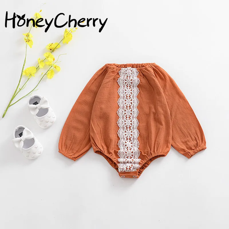 

Children's clothing section autumn baby lace long-sleeved Romper infant pumpkin color cute climbing clothing