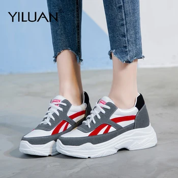 

Yiluan 2019 Spring autumn Increase female wild new wild platform shoes women's Lace-up Genuine leather shoes Sneakers