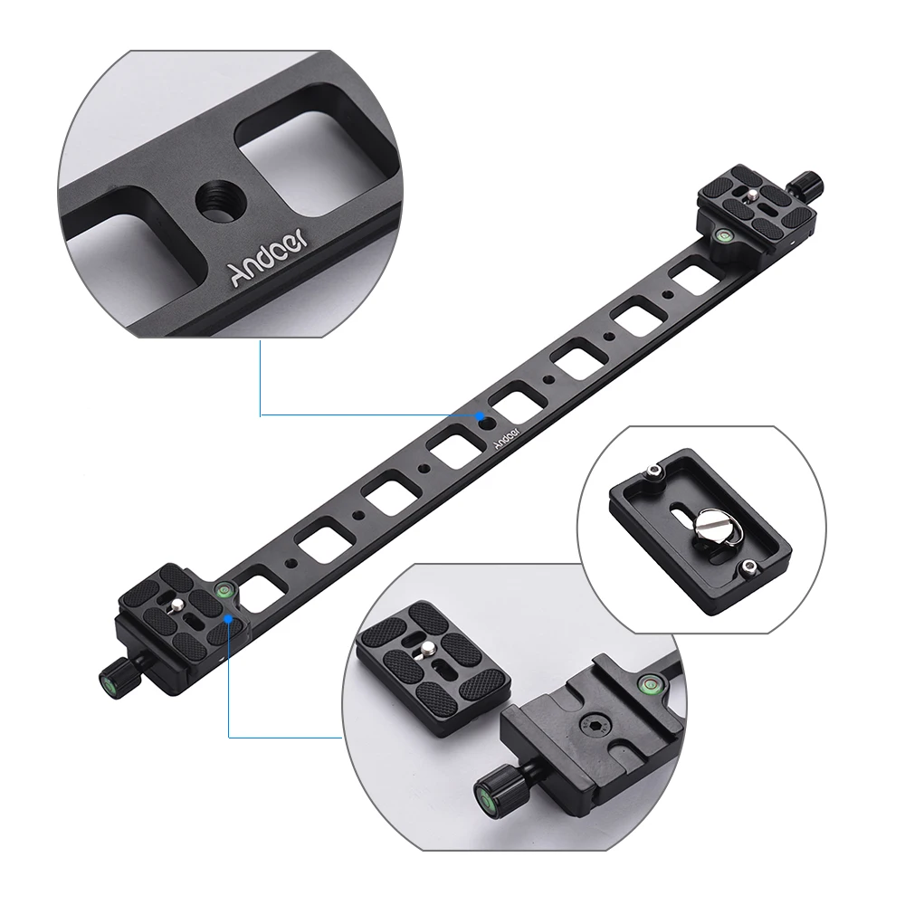 

Andoer Quick Release Plates Camera Accessories PU-480 Extended Double QR Bracket Track Slider Aluminum Alloy for Tripod Ballhead