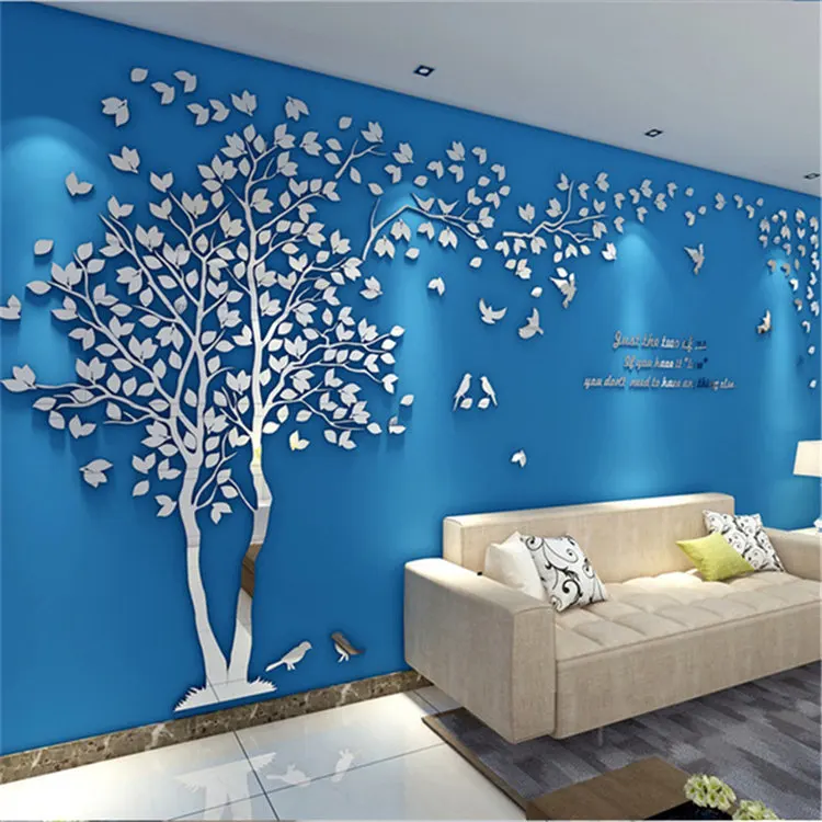 Большой размер, дерево, акриловая декоративная 3D наклейка на стену, сделай сам, художественный ТВ фон, настенный плакат, домашний декор, спальня, гостиная, наклейки на стену