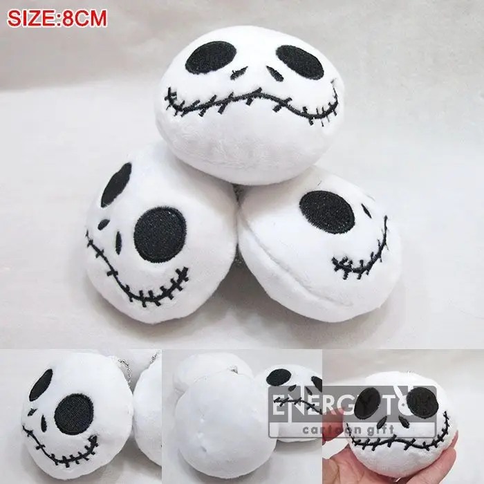

5pcs/set Cartoon NightMare Before Christmas soft plush mini pendant head toy 8cm doll with keychain