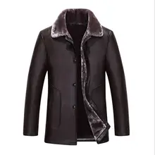 Более зима теплая человек овцы кожаная куртка Мех животных пальто русский Для мужчин от холода среднего возраста Для мужчин Бизнес кожаная куртка