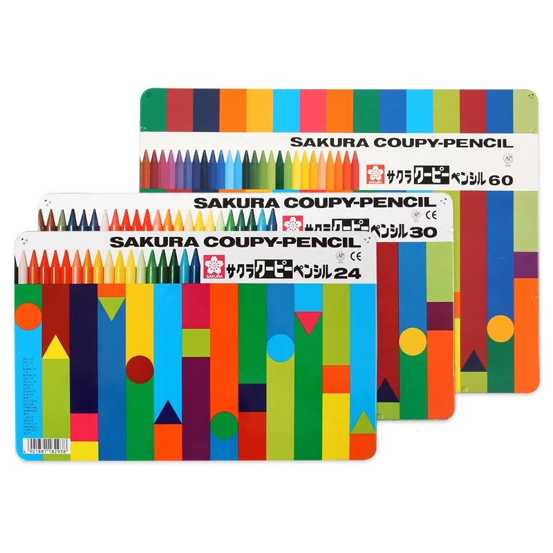 Sakura 24/30/60 color plastic crayon erasable children's drawing crayons tin box set Sakura 24/30/60 color plastic crayon erasable children's drawing crayons tin box set