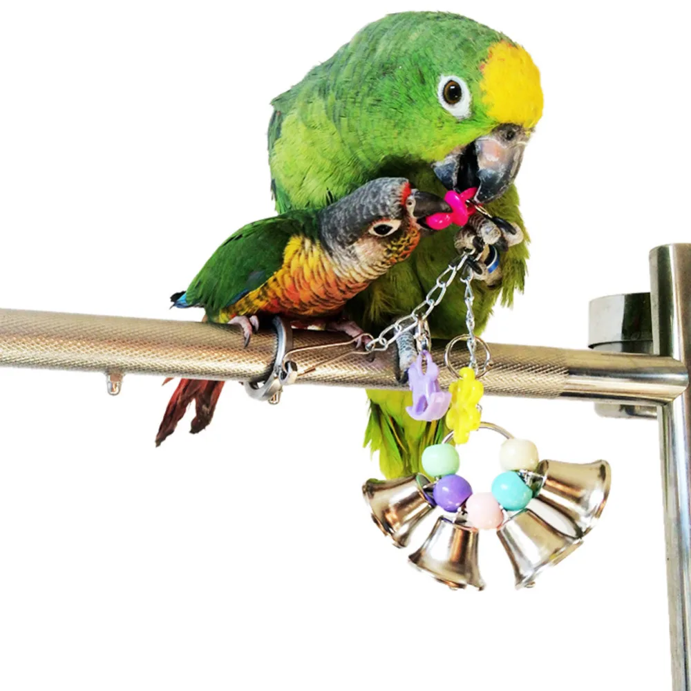 Pet Bird Cage Hanging Toy Colorful Wooden Blocks Swing With Bells Funny