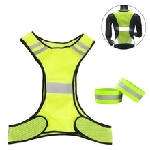 Регулируемый светоотражающий жилет для бега на открытом воздухе, защитное снаряжение для высокой видимости на весь день и ночь(1 жилет 2 повязки на руку