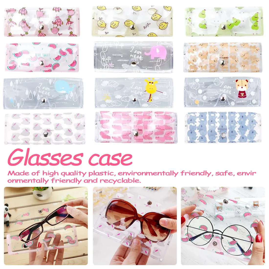 1 шт. в Корейском стиле, портативные очки, коробка с мультяшными животными, очки из ПВХ, милые прозрачные очки для девочек
