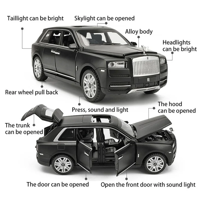 1:32 шкала Rolls Royce Cullinan литье под давлением модель автомобиля детский металлический звук и светильник SUV7 открытая дверь Модель игрушки