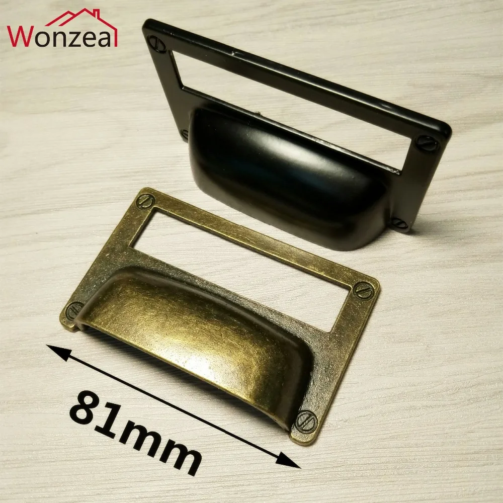 

2pcs/lot Size 81*50mm Black Antique Bronze Label pull Frame Card Paper Holder handle Large Size Holder Library File Drawer Chest