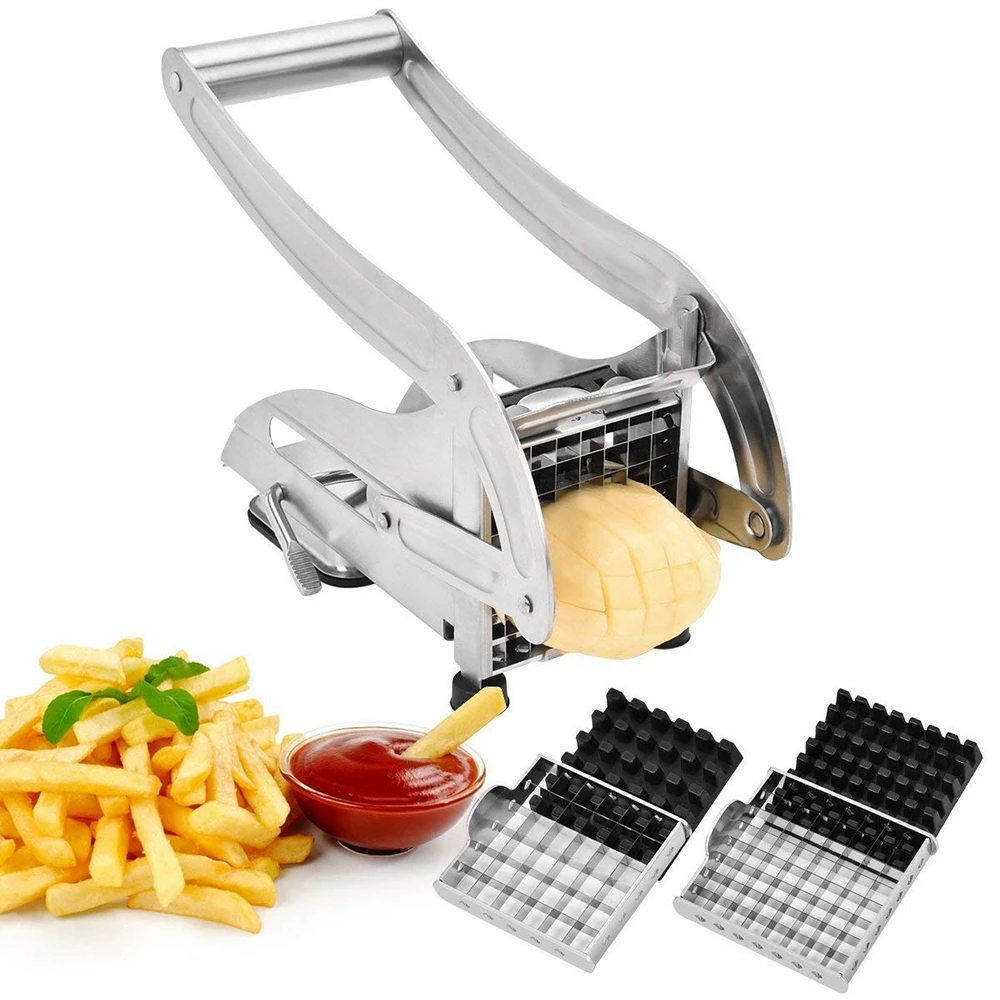 

Stainless Steel French Fry Cutter 2 Size Blades Non-Slip Potato Chip Chipper Kitchen Vegetable Fruit Slicer Chopper Dicer