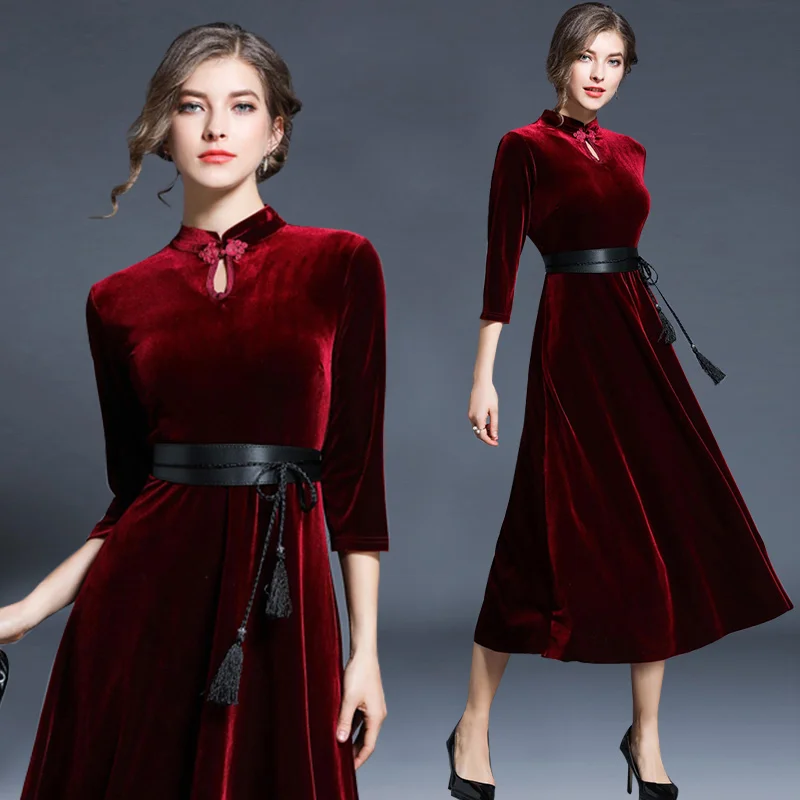 Aliexpress.com : Buy Elegant Velvet Party Dress 2018 Vintage Velour ...