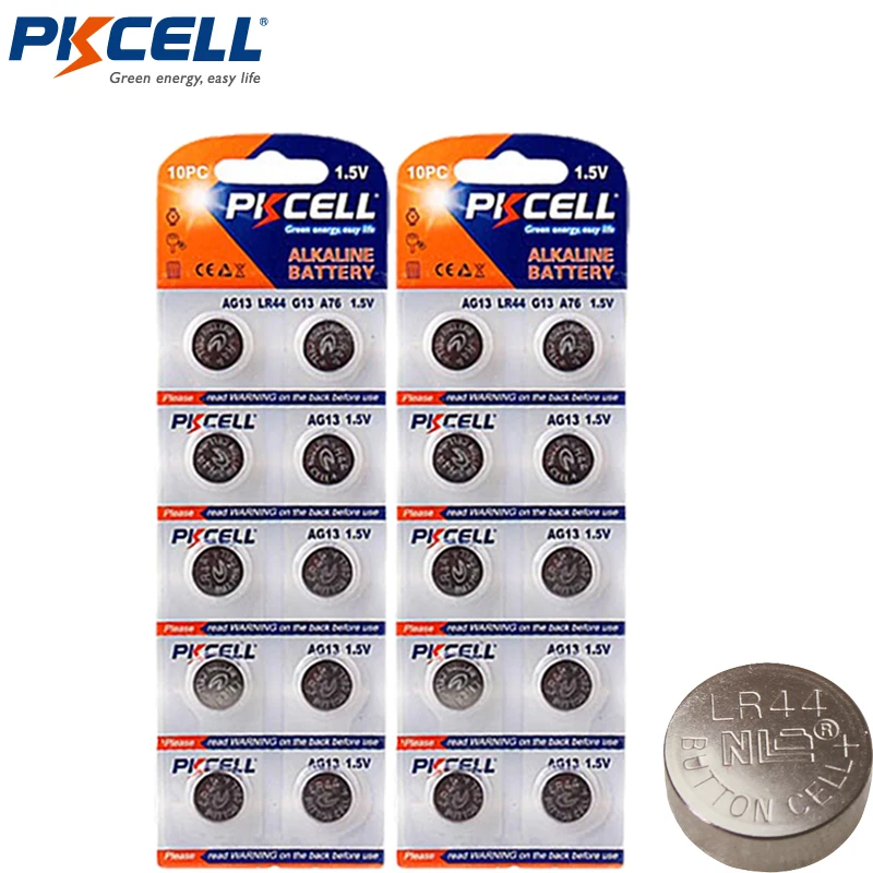 2PK/20PCS PKCELL 1.5V AG13 LR44 Battery SR44 L1154 357 A76 Button Cell