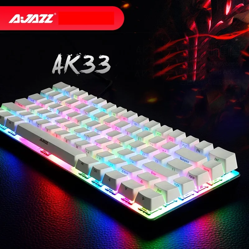 Ajazz AK33 боковые резные колпачки для ключей 82 клавишная панель из сплава USB Проводная Подсветка Mechanica клавиатура синяя/черная ось со съемным кабелем