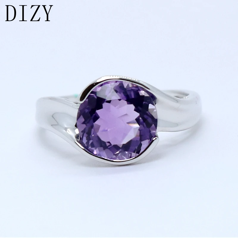 

DIZY Natural Purple Amethyst Round Cut Gemstone Ring Solid 925 Sterling Silver Ring for Women Wedding Engagement Jewelry