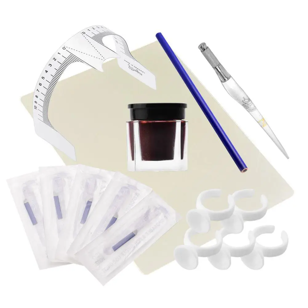 Microblading Permanent Eyebrow Tattoo Kit Practice Skin Ruler Pigment Pen Set