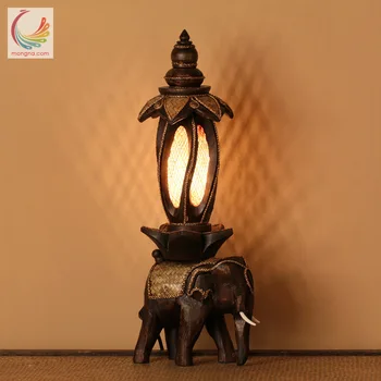 

TUDA 18x53cm Free Shipping Southeast Asia Style Table Lamp Hand Carved Wooden Elephant Table Lamp For Living Room Bedroom E14