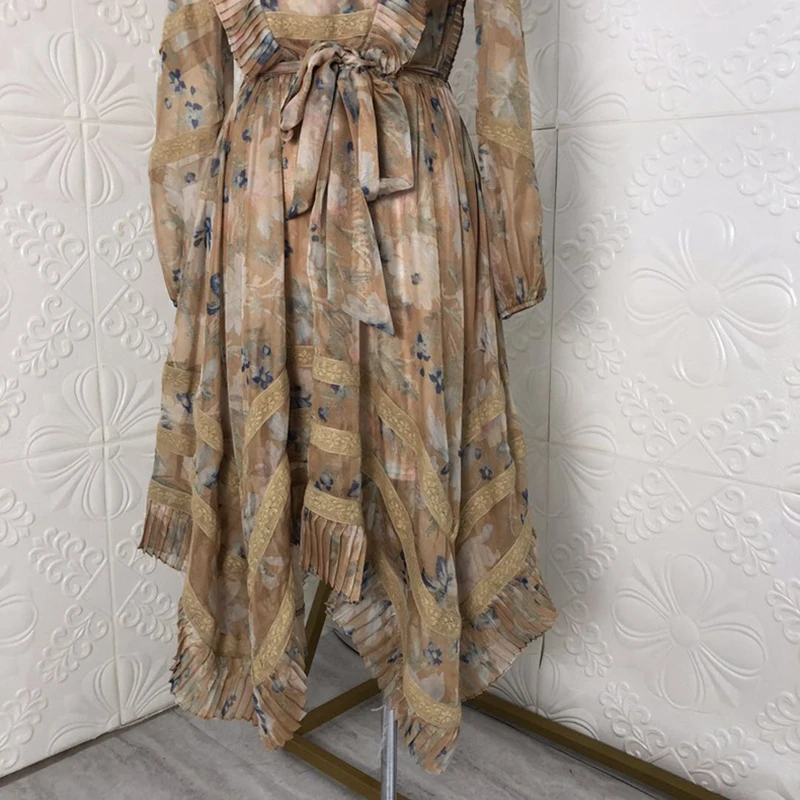 ZIM дизайнерское платье на лето и весну женское винтажное платье с цветочным принтом комплект из двух предметов женское платье с оборками необычное праздничное платье