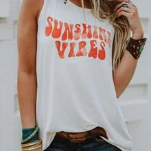 Женская Мода Майка Лето Без Рукавов Женская Футболка Письмо Печати О-Образным Вырезом Майка Повседневная Леди Майки Одежда Для Женщин