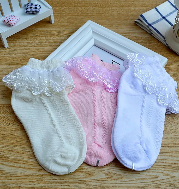 Дышащие хлопковые кружевные сетчатые носки принцессы с оборками Детские короткие носки до щиколотки белые, розовые, Желтые Детские носки для маленьких девочек
