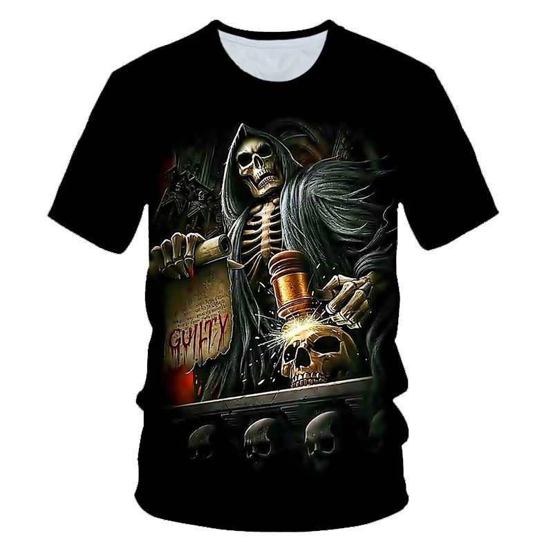 New hot men's summer skull poker print men's short-sleeved T-shirt 3D T-shirt casual breathable season hip-hop brand T-shirt 6XL - Цвет: picture color