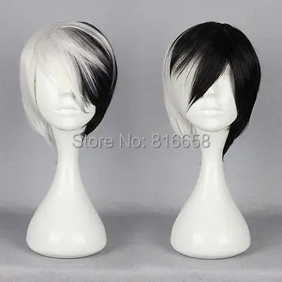 

Free shipping@@New Half Black Half White Short Wig Anime Cosplay Cruella DeVille Wig cos