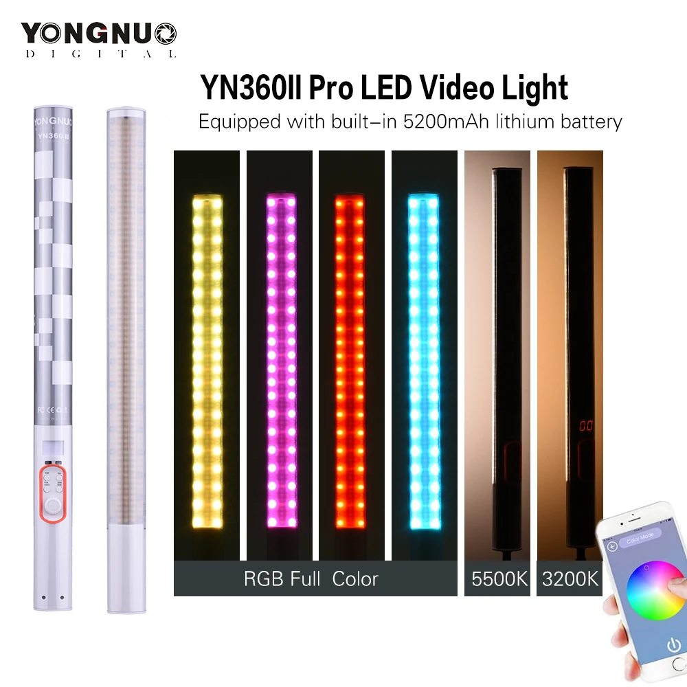 

Yongnuo YN360II YN360 II Handheld Pixel ICE Stick LED Video Light 3200K-5500K Video Light RGB Colorful Controlled by Phone App