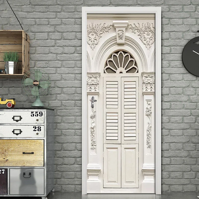 

Diy Print Canvas 3D Door Sticker European Style Relief Picture Home Decoration Environmental Protection Waterproof Self Adhesive