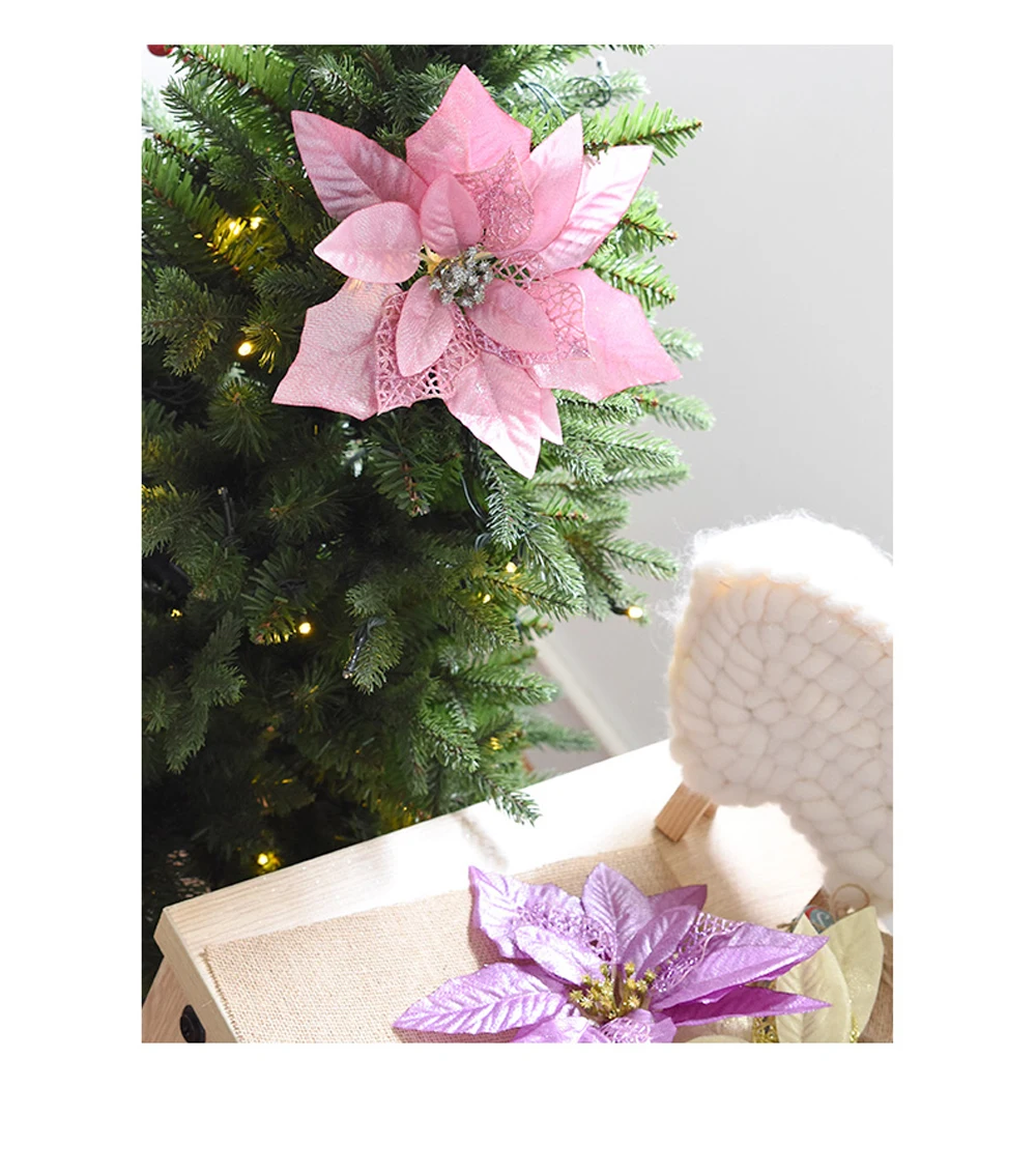 HACOCHU 5 шт./партия 20 см новогодняя елка Цветок выдалбливают блестки Kerst Decoratie искусственные поддельные цветы для свадебных украшений