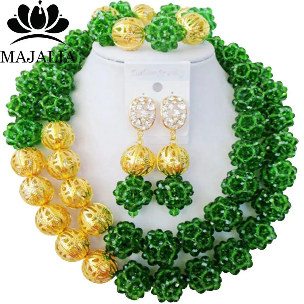 Majalia классический нигерийский Свадебный Африканский ювелирный набор светло-тусклый розовый ожерелье из бисера свадебные комплекты ювелирных изделий 2JS015 - Окраска металла: Green