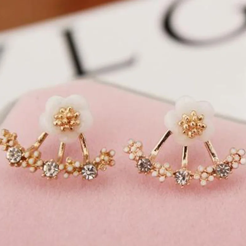 Милые модные Серьги каффы украшенные цветами спереди и сзади Ear Jacket Earrings для Для