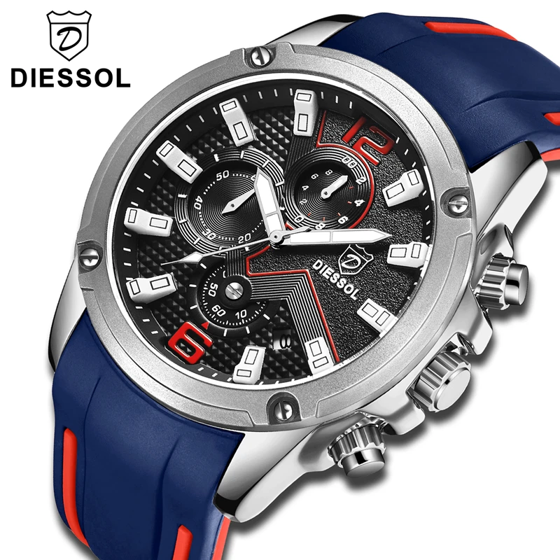 

Relojes 2019 DIESSOL Watch Men Fashion Sports Quartz Clock Mens Watches Top Brand Luxury Rubber Waterproof Business Wrist Watch