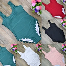 Женский купальник-бикини с открытой спиной и волнистым узором, Женские однотонные купальные костюмы без рукавов, пляжная одежда для плавания для девочек