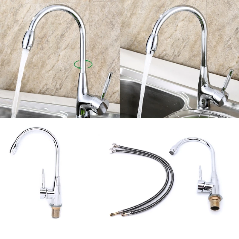 

360 Degree Swivel Alloy Kitchen Mixer Cold and Hot Basin Sink Mixer Tap Kitchen Faucet with 2 pipes