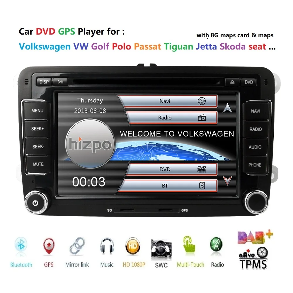 Discount GPS 2Din 7" Car DVD player Navi for V W Golf Polo Passat Tiguan J etta EOS DVR Mirror link BT RDS DAB Free Map card Rear camera 0
