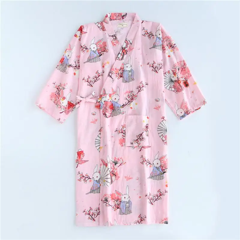 Женская Повседневная юката, Летний хлопковый Халат, одежда для сна, японское кимоно, банный халат, милые пижамы, ночная рубашка с принтом, домашняя одежда - Цвет: Color 1