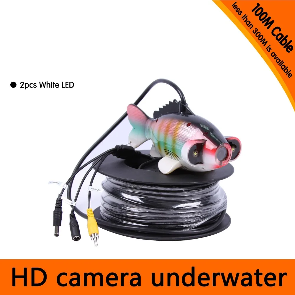 Free Shipping For DHL 100Meters Depth Fish Like Underwater Camera with 2PCS 2 walt white LEDS