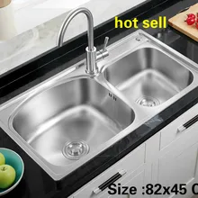 Квартира 304 нержавеющая сталь Стандартный кухня двойной паз раковина сделать блюда 82x45 см