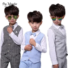 Деловые костюмы для мальчиков; детское платье для дня рождения, свадьбы, вечеринки; Джентльменский жилет+ брюки; комплект из 2 предметов; детская одежда в Корейском стиле
