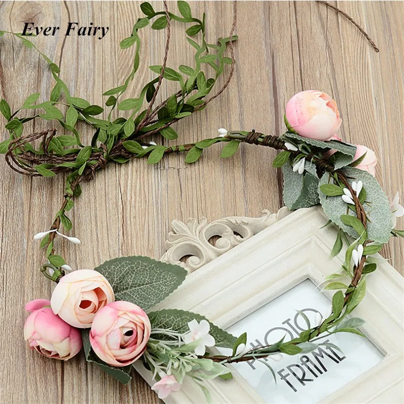 

EVER FAIRY 2017 Women Flower Crown Girls Party Floral Headband Rattan Garlands Halo With Ribbon Flower Headband Wreath