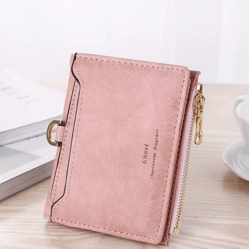 JIAMEN Women Zipper Wallet for Coin Card Cash Invoice Fashion Lady Small Purse Short Solid Smal Mini Wallet Women Carteras - Цвет: Розовый