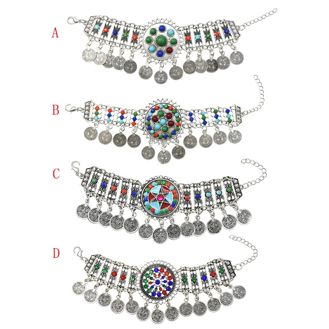 Цыганские цепочки в стиле бохо, винтажные серебряные чокер и серьги, колье и браслеты с кисточками и монетами, ювелирные наборы для женщин