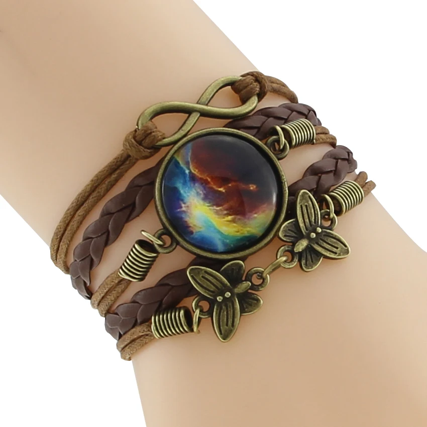 Braided Bracelets Vintage Owl Wings Infinity Cabochon Multi color Woven