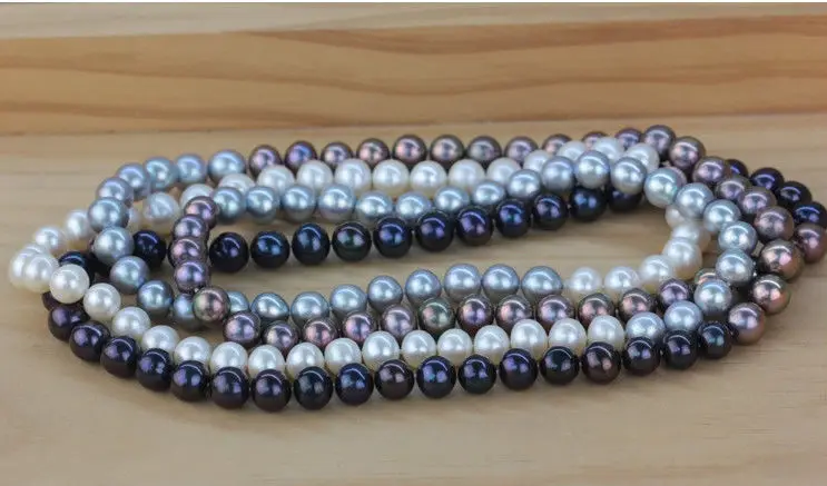 

HUGE 9-10MM SOUTH SEA ROUND MULTICOLOR PEARL NECKLACE 14KGP