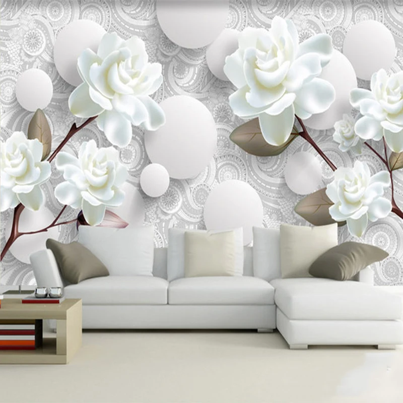 Custom Mural Modern Simple 3D Stereo White Peony Flower Wallpaper Living Room TV Backdrop Home Decor Wall Cloth Papel De Parede afbeelding
