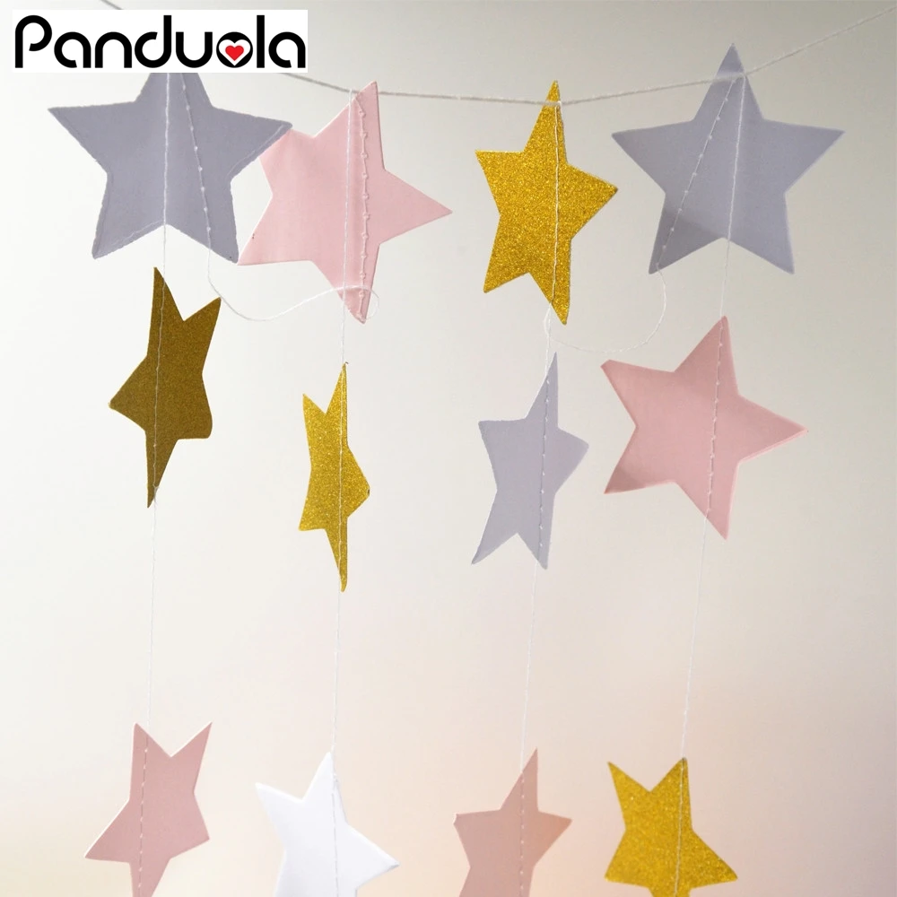 

Pink White Gold Color Star Paper Garland, Paper Banners, Bridal Shower,Gender Reveal Baby, Birthday Party