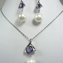 Mujer благородство удача для женщин Vogue с белыми жемчужинами фиолетовая кристальная Подвеска Ожерелье Серьги серебряный крючок Изысканная мода