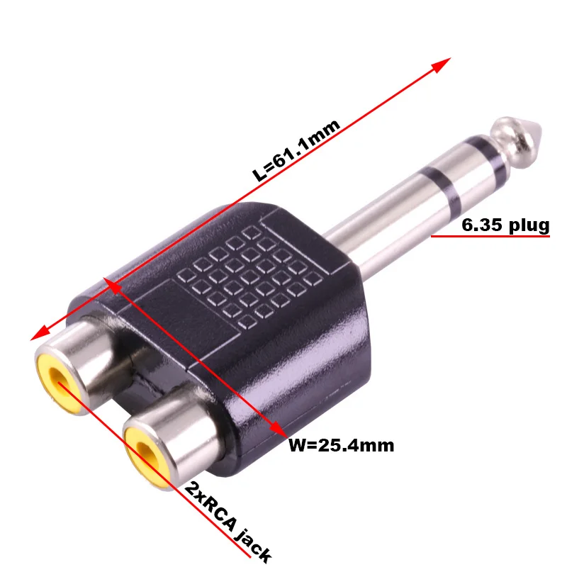 2 шт. переменного тока 3-полюсный стерео джек 6,35 мм 2xRCA Джек аудио конвертер двойной муфтовый стыковочный переводник RCA к 6,5 мм штекер Никель Позолоченный разъем
