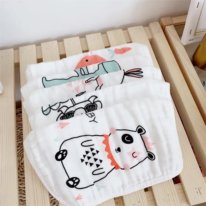 

5pcs 100% Cotton Gauze Newborn Baby Infant Cartoon Face Hand Bathing Towel Bibs Feeding Square Towels Handkerchief
