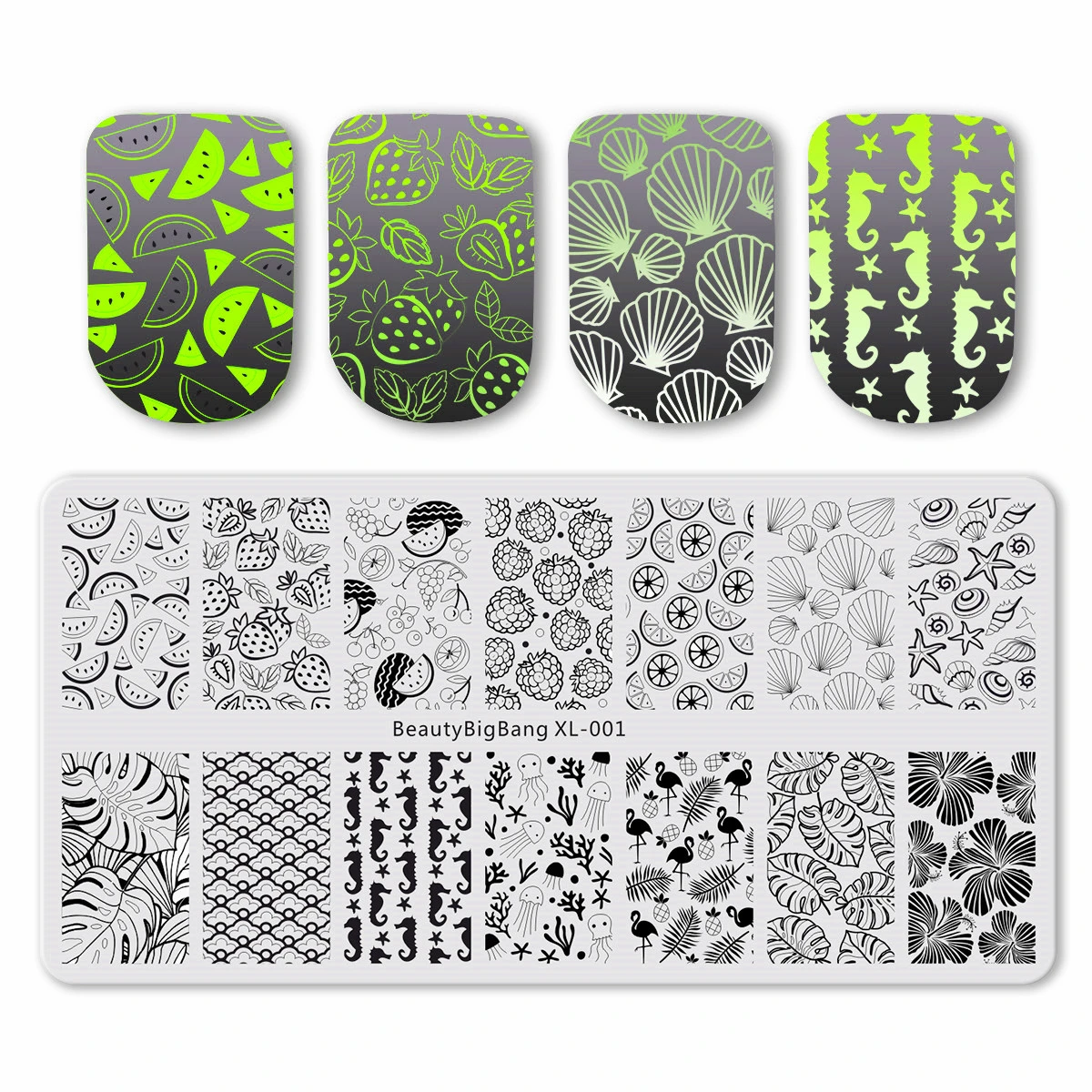 

BeautyBigBang Nail Stamping Plates 6*12cm Leaf Shell Image Stamp For Stamping Nail Art Cat Dog Plate Nail Template BBB XL-001