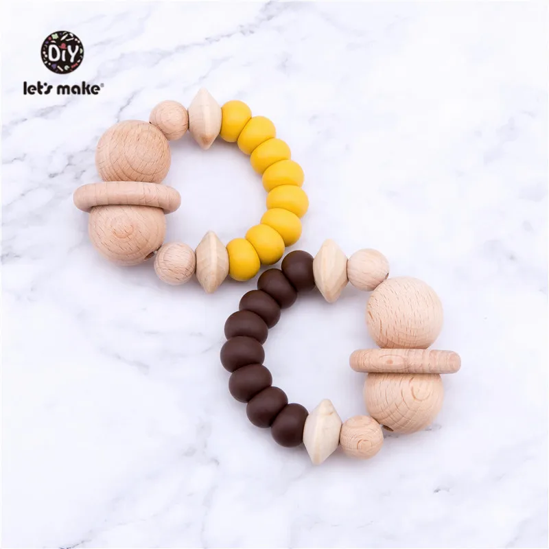 Let's Make 1pc Baby Rattles Wooden Teething Toys Nursing Accessories Gift Silicone Beads Bracelet Baby Bpa Free Silicone Teether